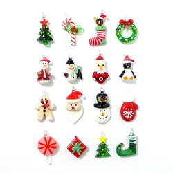 2pcs Cute Glass Christmas Charm Pendant Mini Santa Claus Snowman Socks Candy Cane Wreath Xmas Tree Penguin Gloves Bird Ornaments