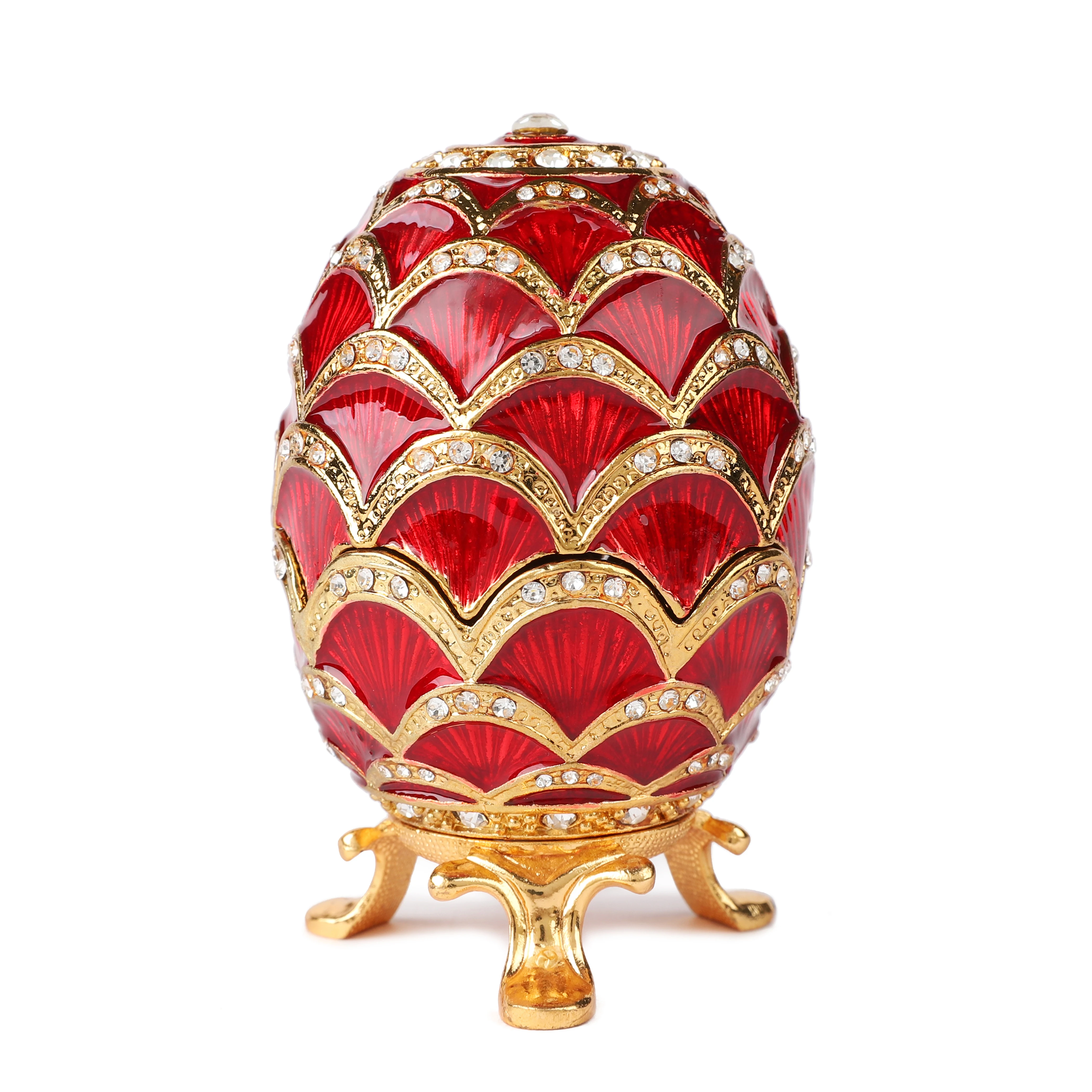 QIFU Design Red Faberge Egg Shape Jewelry Trinket Box Craft Decoration Gift