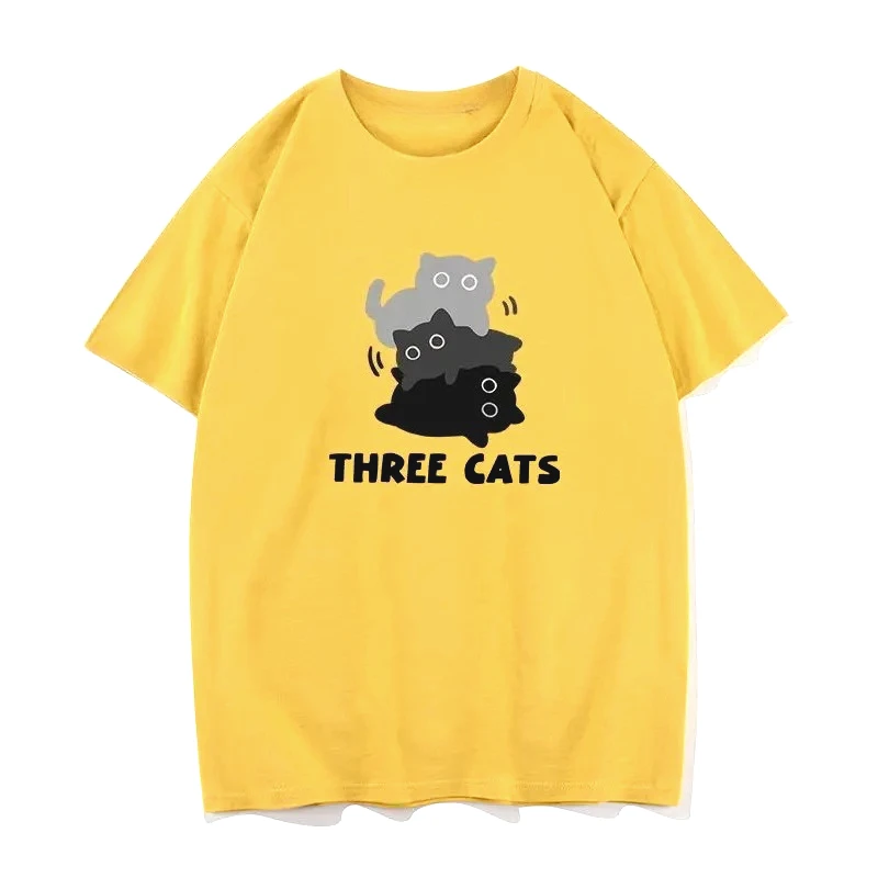 Stacked Cat Printed Men's and Women's Clothing Personalized Casual Short Sleeved Summer Fashion Trendy Cutecore Promo T-shirt