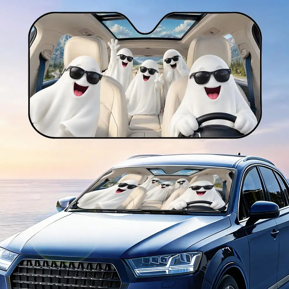 Ghost in Sunglasses Sun Visor Car Windshield Sunshade UV Protection Reflective Foldable Heat Insulation Cover