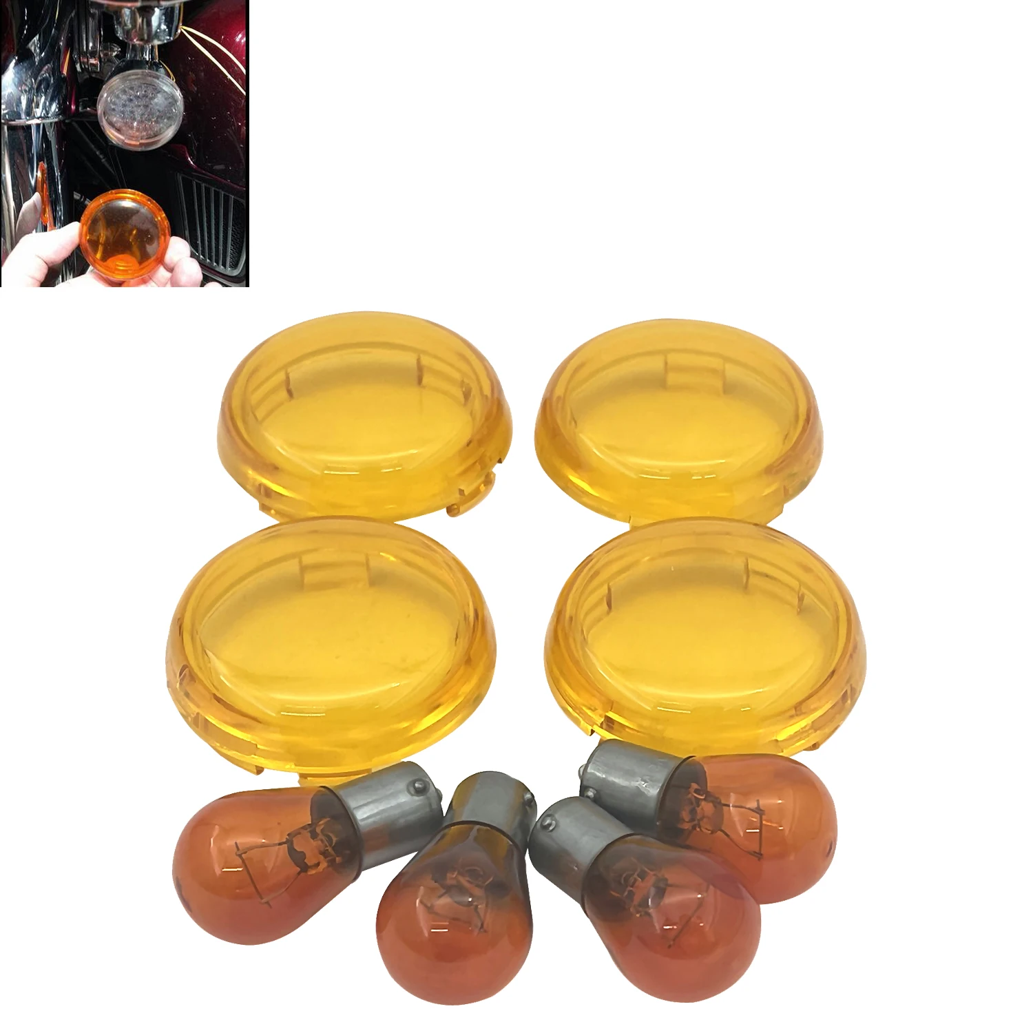 Yellow Turn Signal Lenses Cover W/ Bulbs For Harley Softail Dyna Sportsters XL883 XL1200 X48 72 V-Rod VRod