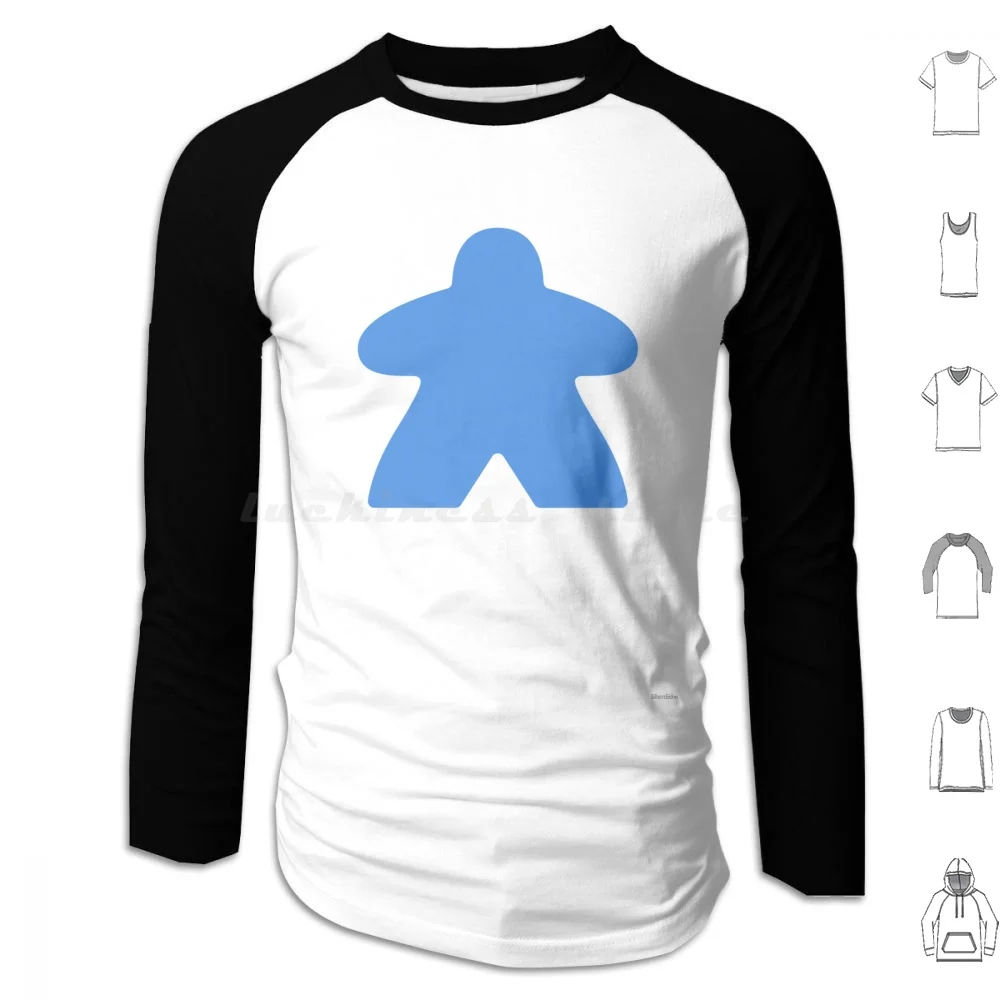 Blue Meeple Competitive Cooperative Hoodies Long Sleeve Silentecho Funny Meeple Blue Meeple Game Lover Board Game