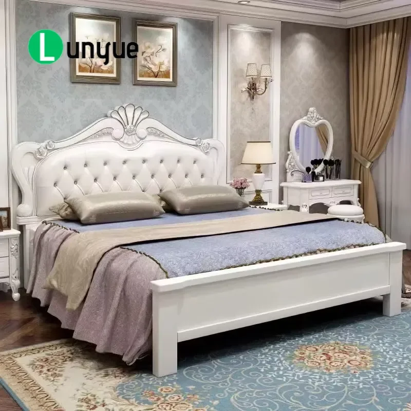 Luxury French Style Bed 1.5m 1.8m High Backrest PC Console Gaming Bedroom Furniture Elegant Design Comfortable Sleeping