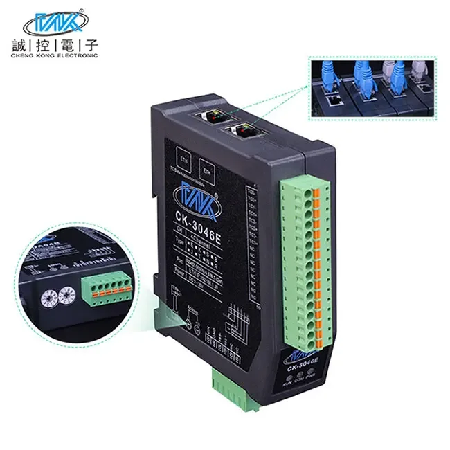 CK-3046E modul akuisisi Data sinyal termokopel presisi tinggi 8 saluran Modbus RTU RS485 standar DIN35 Rail instalation