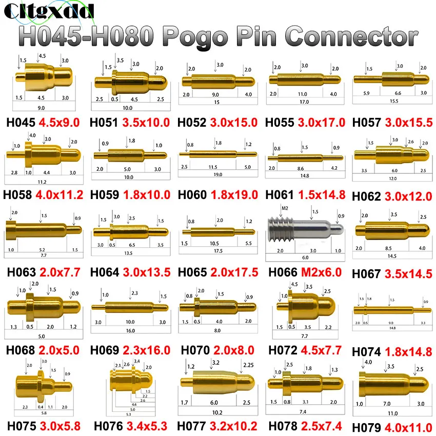 5pcs H045-H080 Pogo Pin Connector Pogopin Battery Spring Load Contact SMD DIP PCB 5 6 8 9 10 11 12 15 16 19mm Test Spring Probe