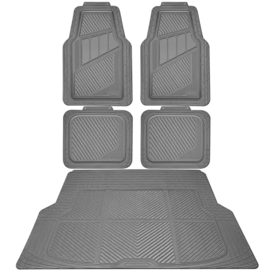 

Прочные резиновые коврики для пола серого цвета, полный комплект с ковриком для багажника - универсальные водонепроницаемые коврики для автомобиля, внедорожника, грузовика