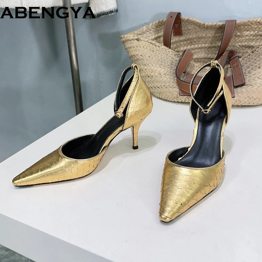 

Hot Thin Heels Leather Pumps Women Sandals Point Toe Ankle Strap Party Shoes For Women Summer High Heel Modern Women’s Shoes
