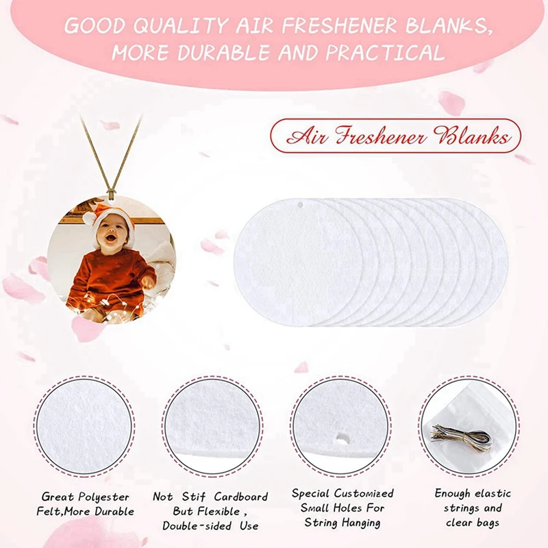 New-300 Pieces Sublimation Air Freshener Blanks DIY Air Freshener Scented Blank Car Pressed Felt For DIY Heat Press-Round