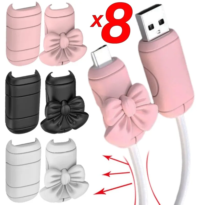 Cable Protector for Android Type C Micro USB Charger Wire Head Protective Sleeve Silicone Cartoon Bowknot Data Line Protection