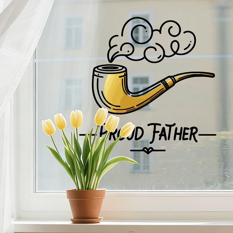 Happy Father's Day Static Cling Decals Retro Pipe and Smoke Lines Window Stickers for Festive Decor Self-Adhesive PVC Stickers