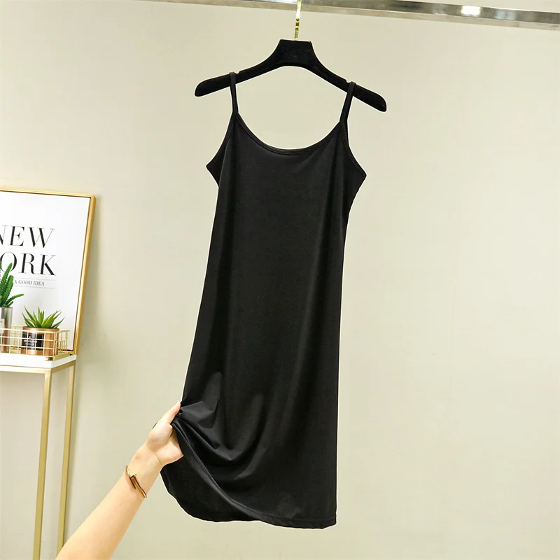 Summer Thin Ice Silk Camisole Dress Women's A-Line Midi Skirt Casual Wear Large Size Inner Wear Dress Korean Style