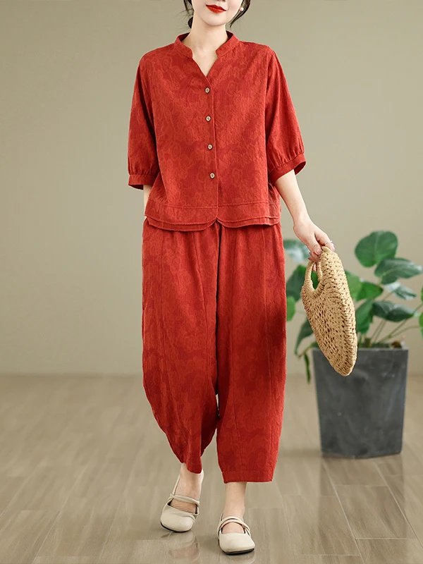 

Casual Cotton Linen Embroidered Set for Middle-Aged And ly Women Loose Fit Two-Piece Outfit Autumn New Sle Comfortable...