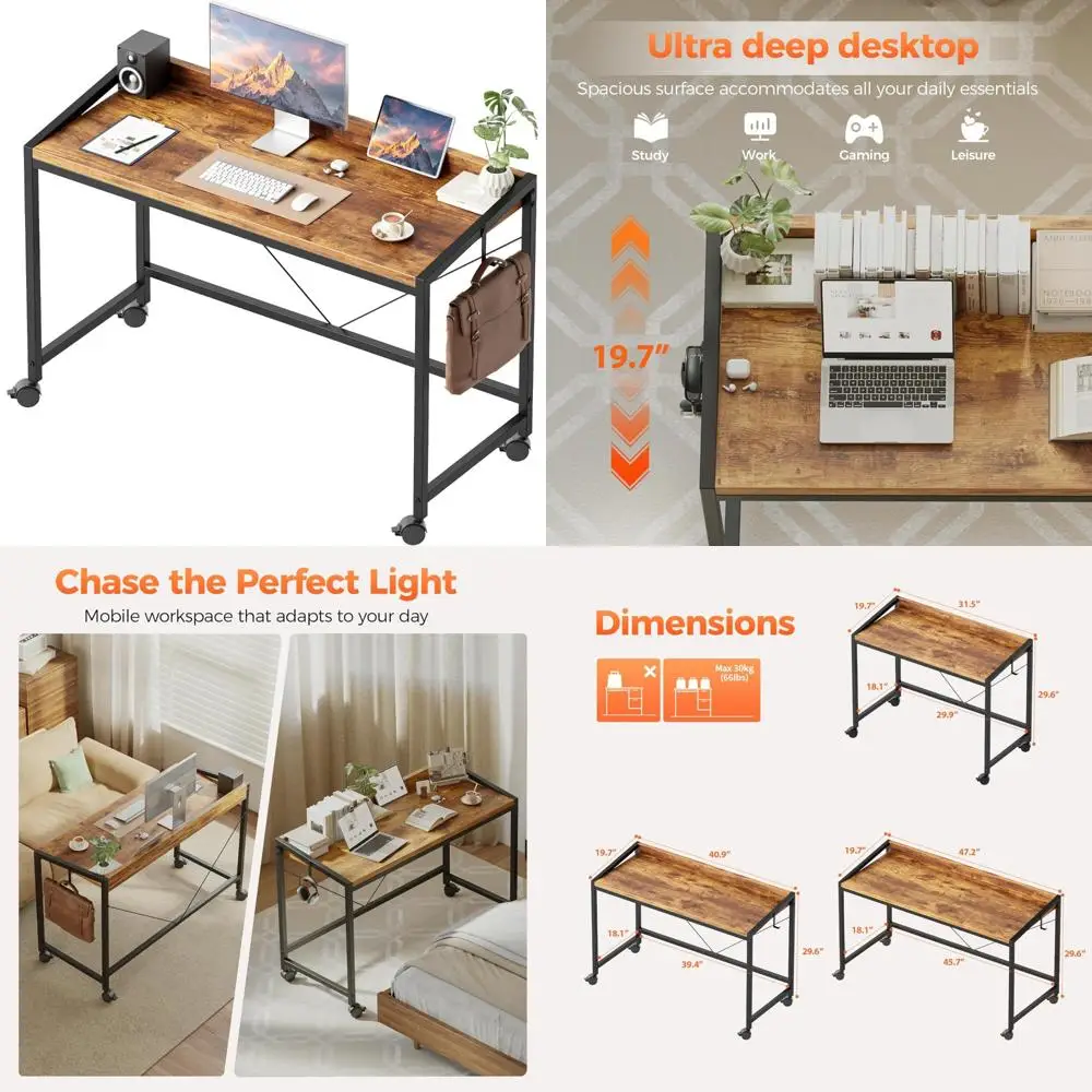 مكتب ألعاب مدمج على عجلات للمساحات الصغيرة، ومكتب منزلي حديث وبسيط وطاولة كتابة للدراسة #1