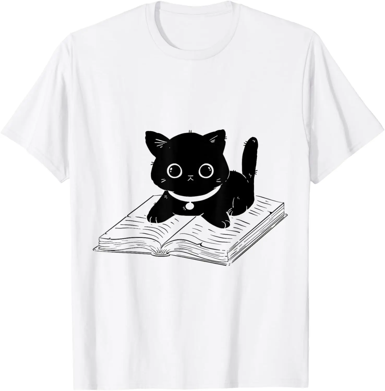 Esta camiseta suave de manga corta presenta un lindo diseño de un gato negro leyendo un libro y es perfecta para el uso diario y como ropa de calle de verano.