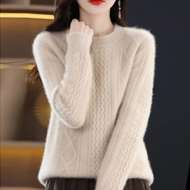 

Autumn And Winter Cashmere Sweater Women's Crew Neck Pullover Casual Knitted Top Women's Short Undercoat Fashion