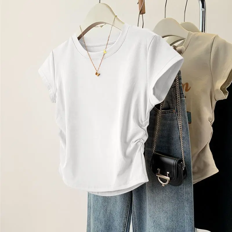Women Summer Short Sleeved Top for Fashion Versatile Base Shirt Slim Fit Round Neck T-shirt Casual and Sexy Breathable and Cool