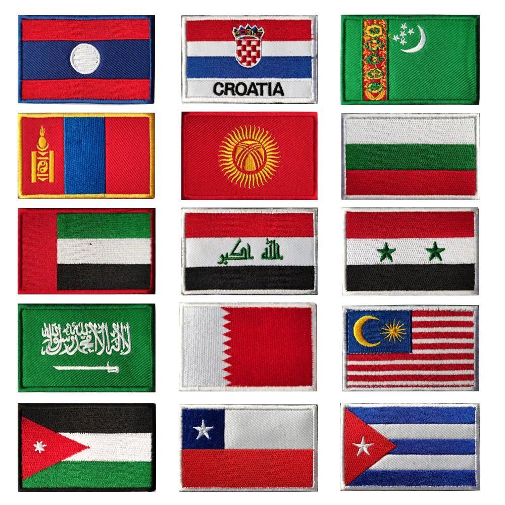 Flagi świata haftowane naszywki kuba Chile Arabia saudyjska Syria zjednoczone emiraty arabskie Jordan Patch Pack z naklejkami