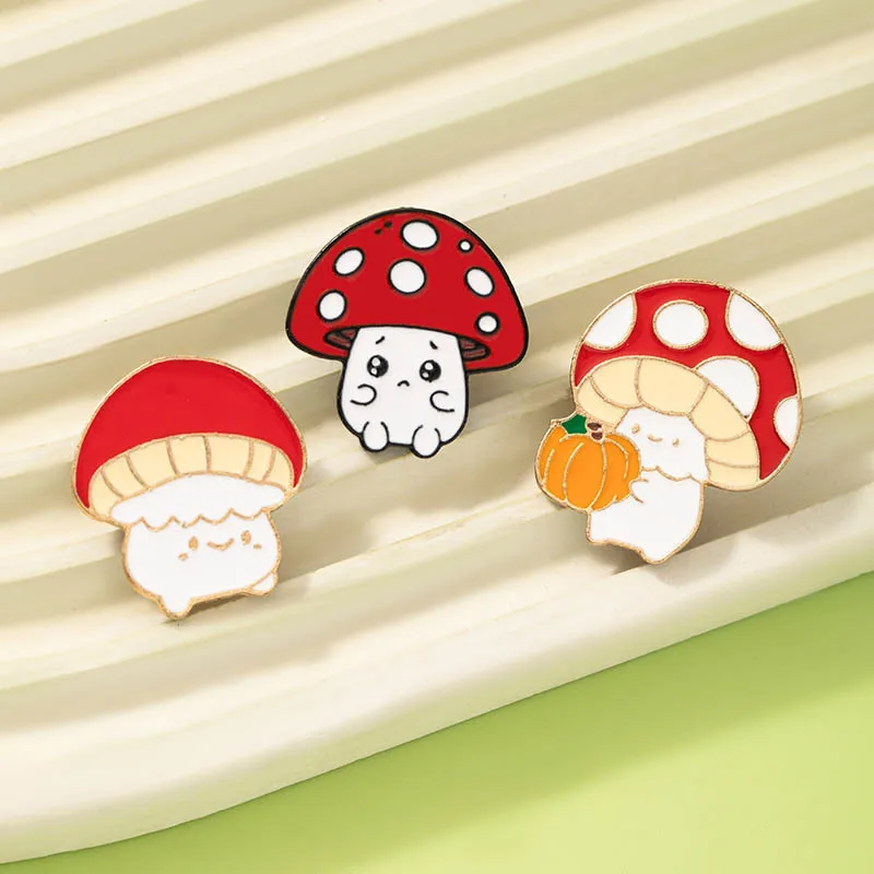 Cute Cartoon Mushroom Enamel Pin  Adorable Kawaii Toadstool Brooch with Pumpkin Design for Bag Clothing Fun Badge Accessory