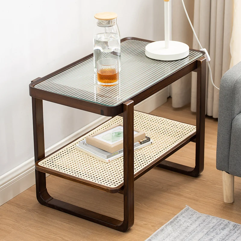 reeded glass board rattan interlayer bamboo sofa side tea table corner table coffee table