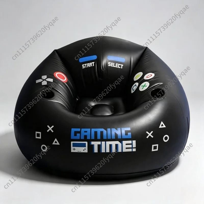 Game Chair with Cup Holder and Side Pouch Game Player Inflatable Furniture Black Style Game Chair Inflatable Sofa