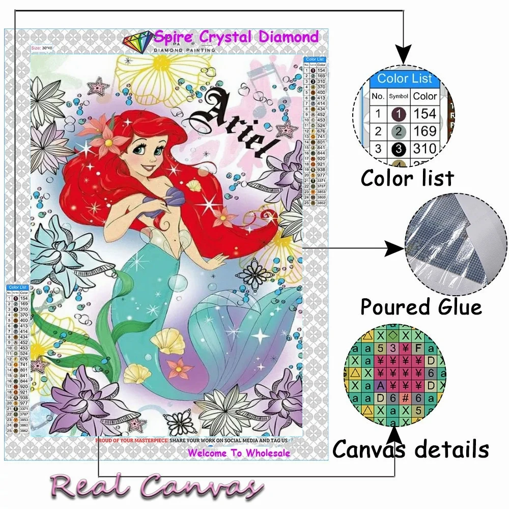 Disney Princess AB Diamond Painting Kits Embroidery Mermaid Alice Movie Picture Mosaic Cross Stitch Rhinestones Home Decor Gift