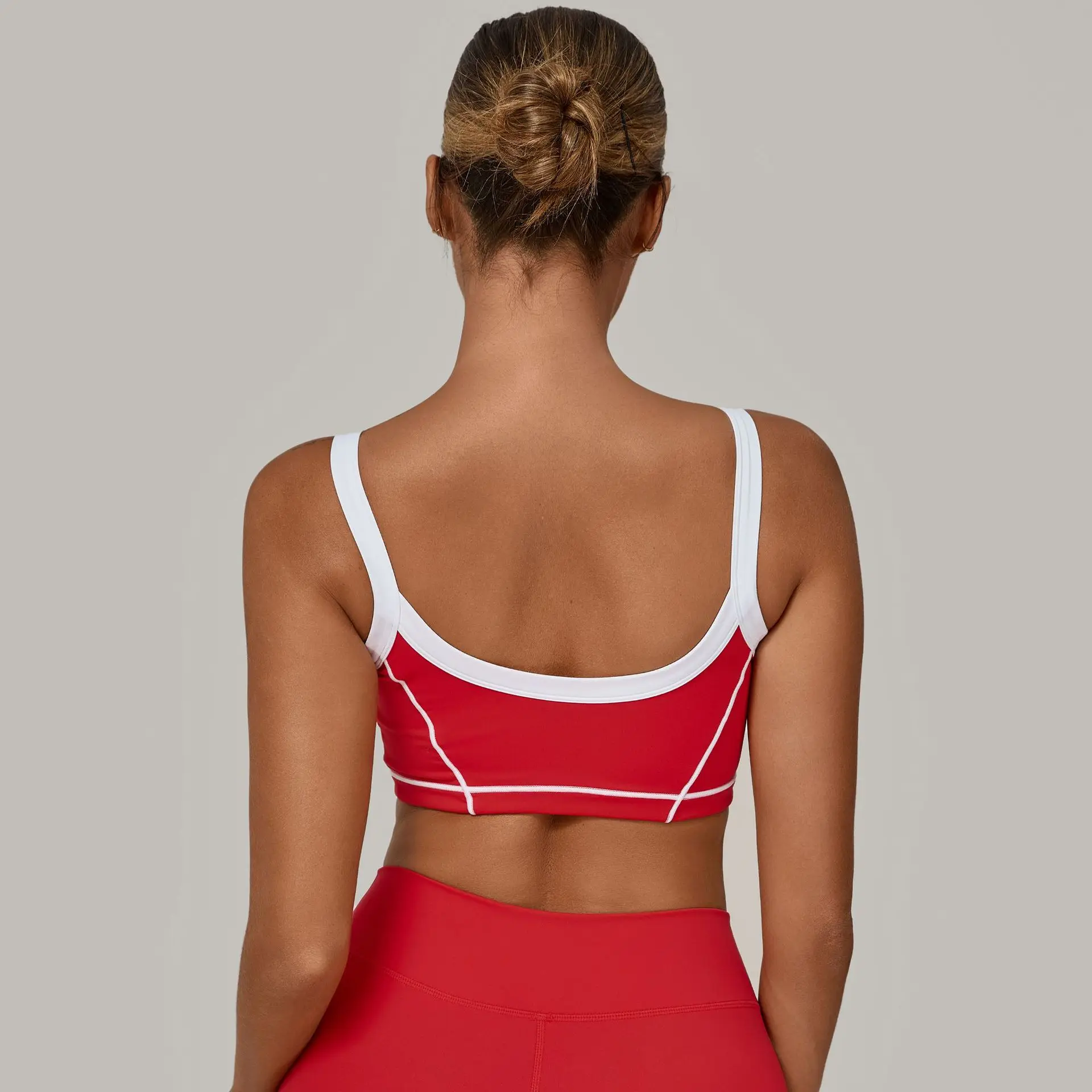

Patchwork Backless Sports Bra with Cups Women's Underwear Sportswear Gym Fitness Workout Top Ladies Yoga Running Active Bra Red