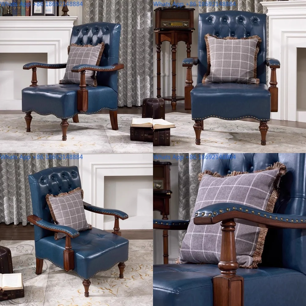 

Vintage Blue High Back Leather Accent Chair for Living Room Bedroom