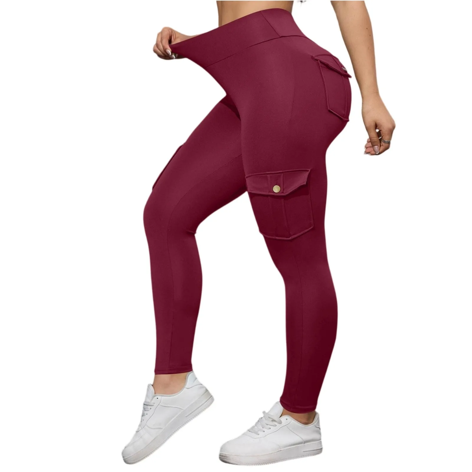 السراويل النسائية سراويل تقليدية الموضة بلون الرباط عالية الخصر السراويل مع جيوب Pantalones دي موهير السراويل البضائع النساء