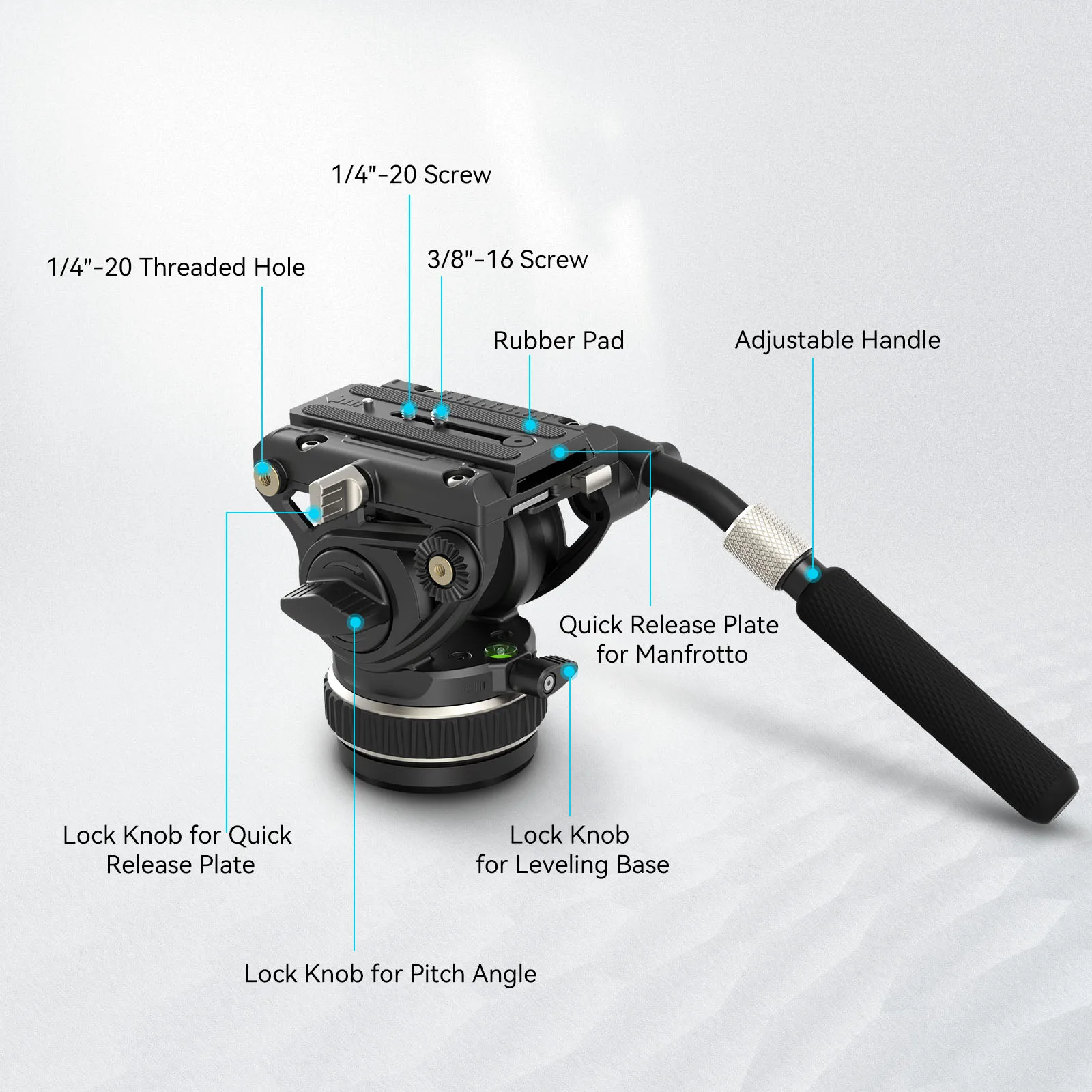 SmallRig DH10 Heavy Duty Tripod Fluid Video Head with Flat Base Adjustable Handle for Manfrotto Quick Release Plate for DSLR