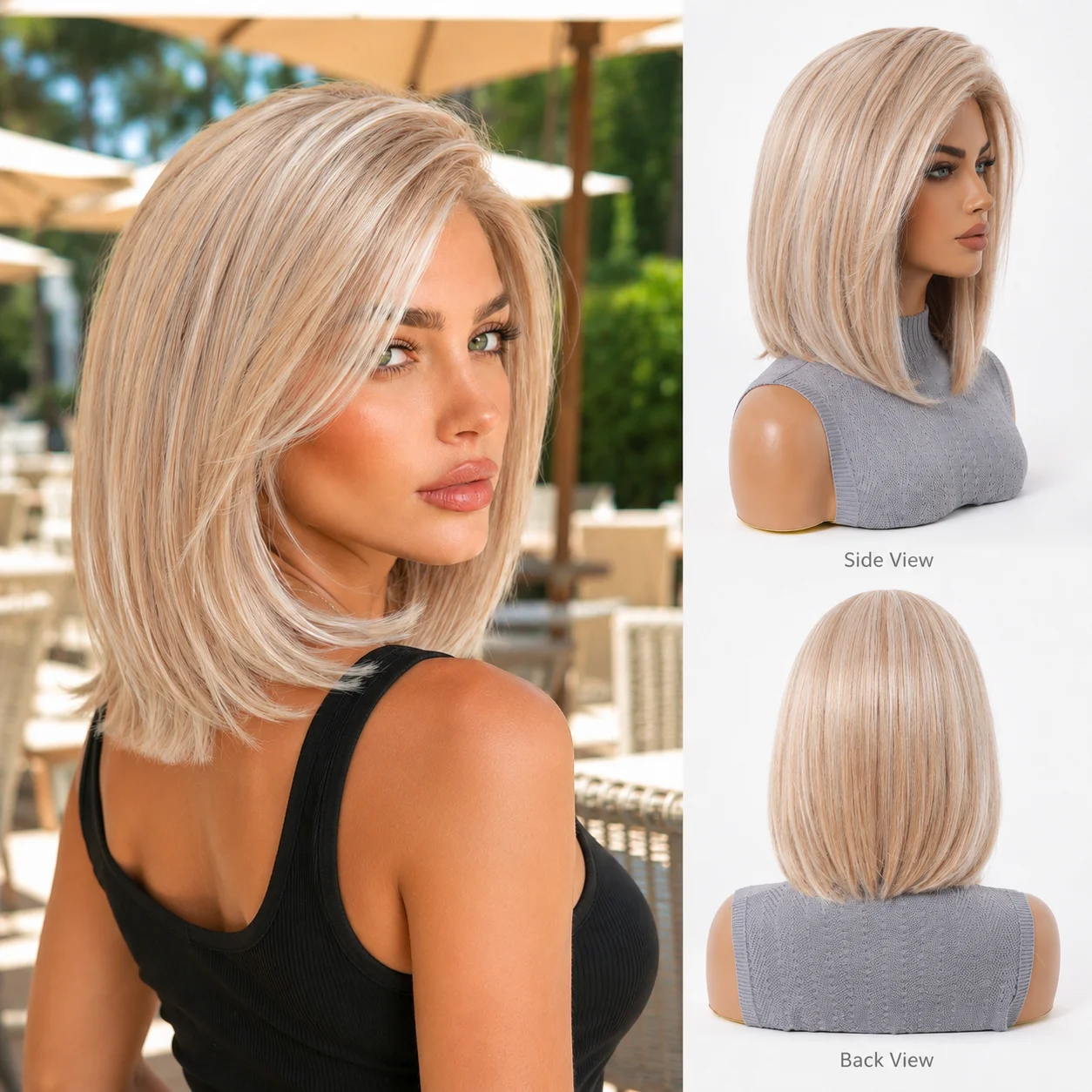 13x6 Lace Frontal Blonde Bob Wig for Women Side Part Pre Plucked Natural Hairline Heat Friendly Short Straight Wig