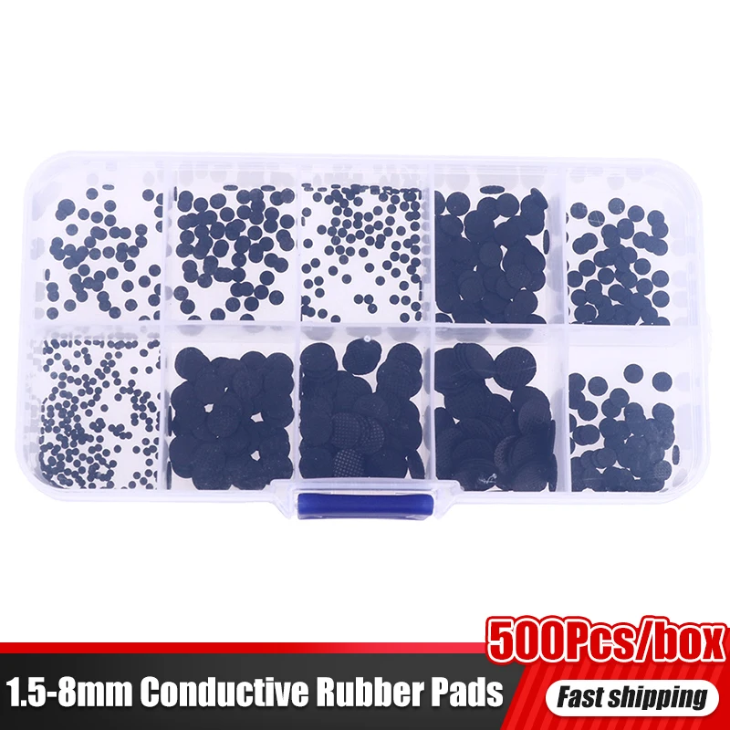 500pcs/box 1.5-8mm Conductive Rubber Pads Keypad Repair Kit For IR Remote Control Conductive Rubber Buttons Different Sizes