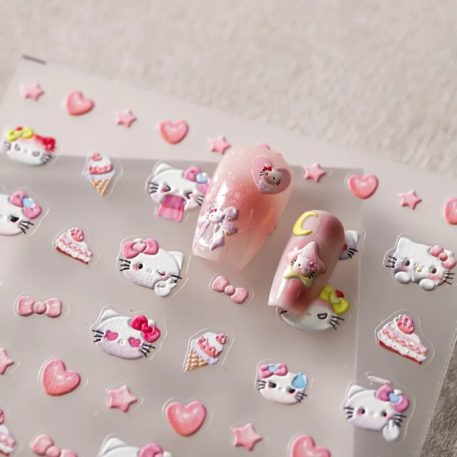 1PCS New Sanrio Hearts Hello Kitty 5D Nail Stickers Advanced Nail Art Decoration Cartoon Kuromi Melody Nail Art Stickers