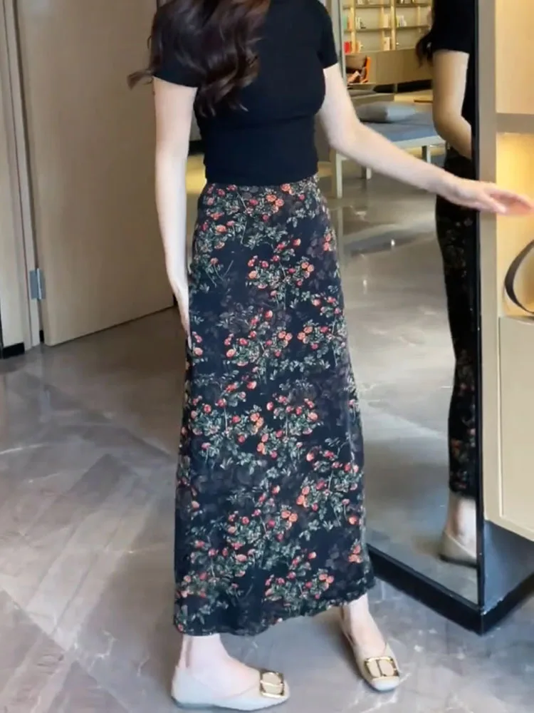 

Элегантная юбка миди с цветочным принтом и завышенной талией, весенняя новинка, очаровательная, для нежных образов, повседневная, для работы, винтажная