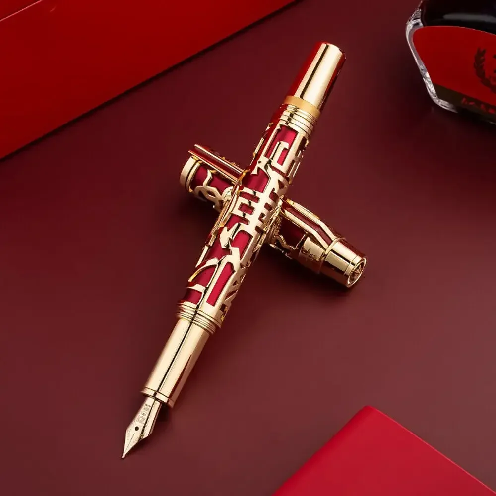 Hot HERO H71 18K Gold Fountain Pen Hollow Carved Fine 0.5mm With Box Writing Pen Set