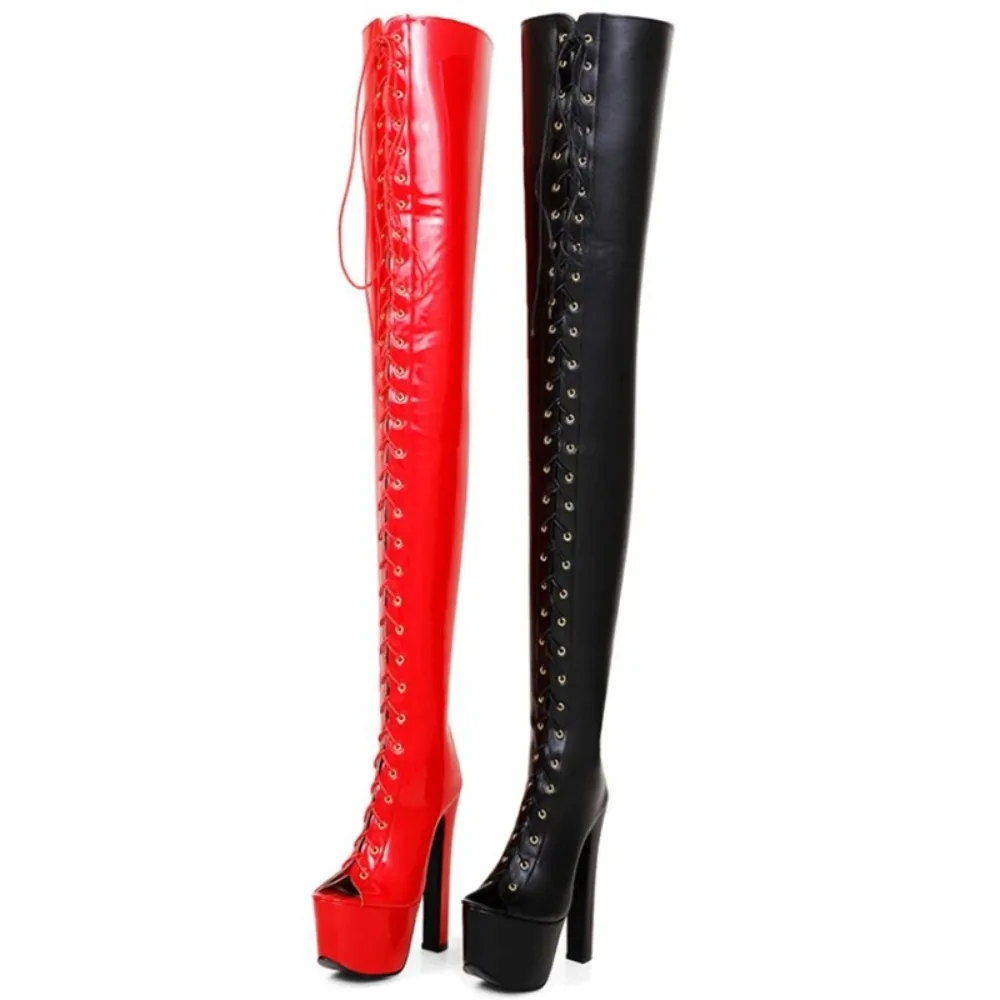 

Over Knee Boots Women Autumn Winter Fashion Peep Toe Cross Tied Super High Heels Back Zip Party Platform Thigh High Boots Q31