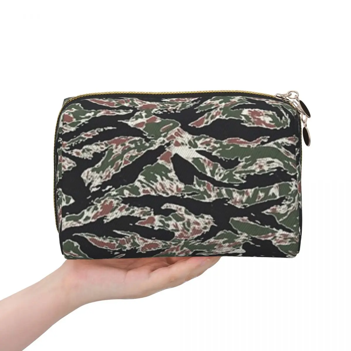 Tiger Stripe Camouflage Military Camo Women Cosmetic Bag Travel Makeup Organizer Pouch Toiletry Storage Dopp Kit Box