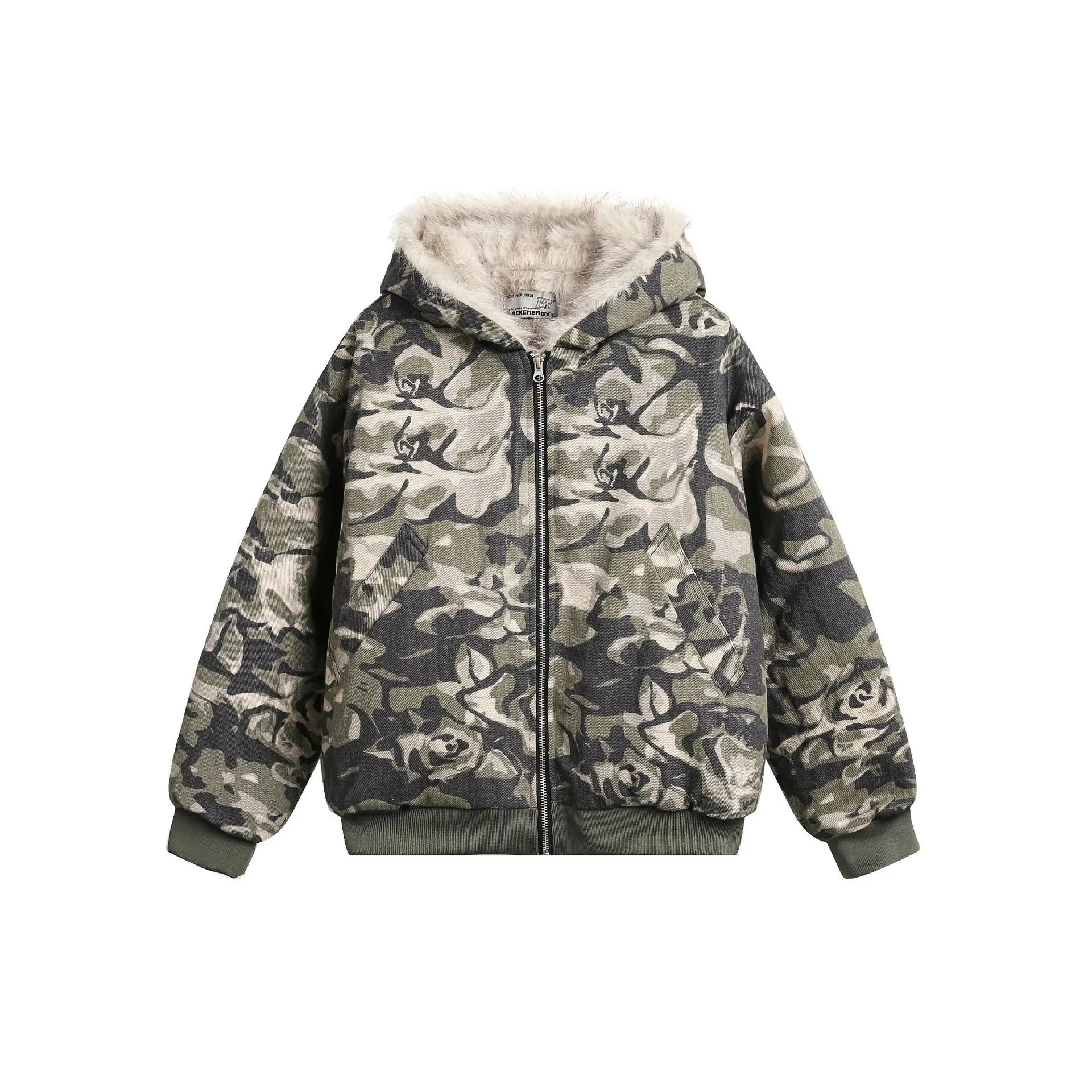 Man Women Parkas Hoodies Fur Coat 2025 Winter New High Quality Camouflage Fur Collar Cotton Jacket Real Shot