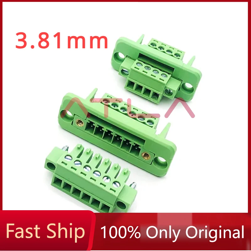 

5sets 3.81mm Terminal Block Through-wall Welding-free Plug-in Type 2P/3P/4P/5P/6P/8P/10P/12P/16P with Flange Fixed Panel