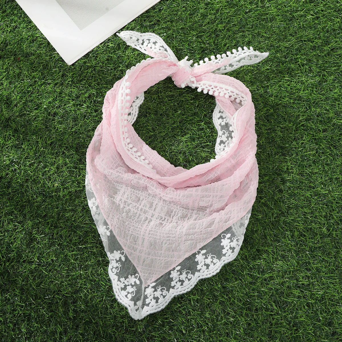 Lace Triangle Scarf Pink Turban Bandage Bandana Headbands Women Retro Party Travel Hair Accessories Headwear Fashion Headwarps