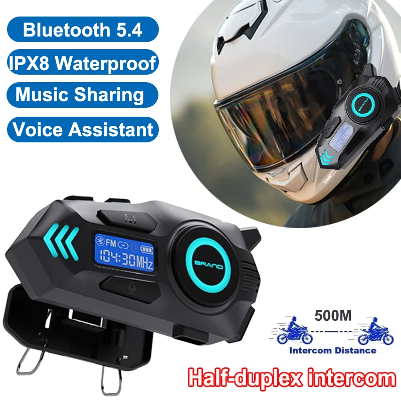 

BT 5.4 Half Duplex Motorcycle Helmet Intercom Headset For 2 Riders intercommunicator 500M Waterproof Music Sharing Interphone