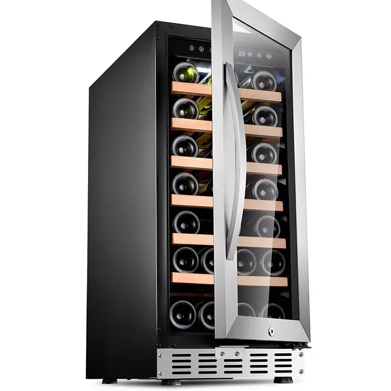 Built-in Electric 33 Bottles Cellar Compressor Cooling Stainless Steel 7-Layer Beech Wood Dual-Zone LED Display Wine Cabinet