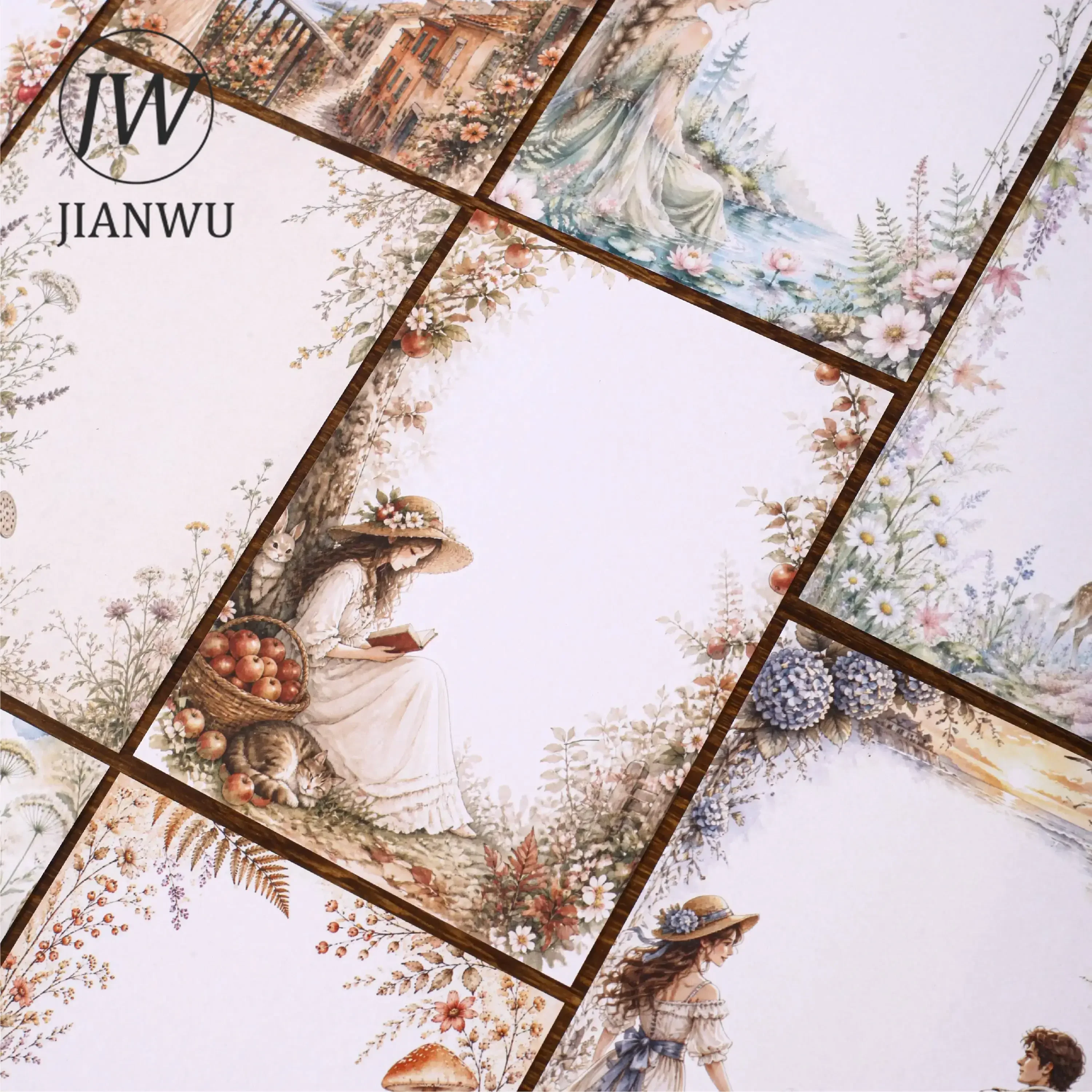 JIANWU Vintage Character Flower Border Landscape Collage Scrapbooking Material Paper Creative DIY Junk Journal Stationery