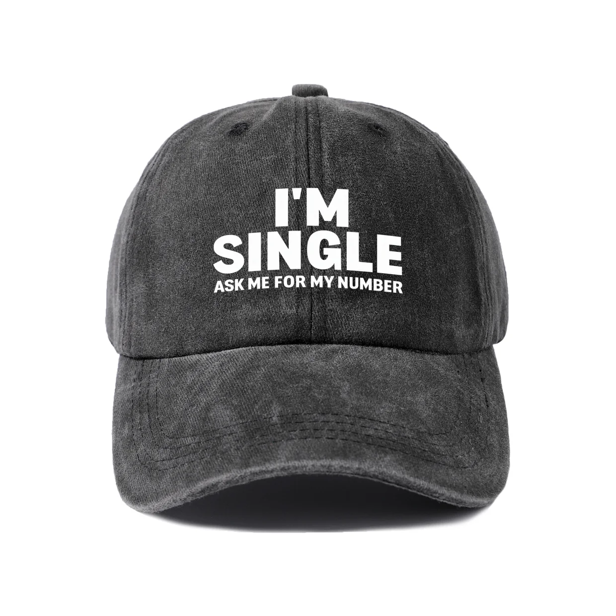I Am Single Ask Me For My Number Graphic Vintage Washed Baseball Cap, Adjustable Unisex Dad Hat, Casual Gift