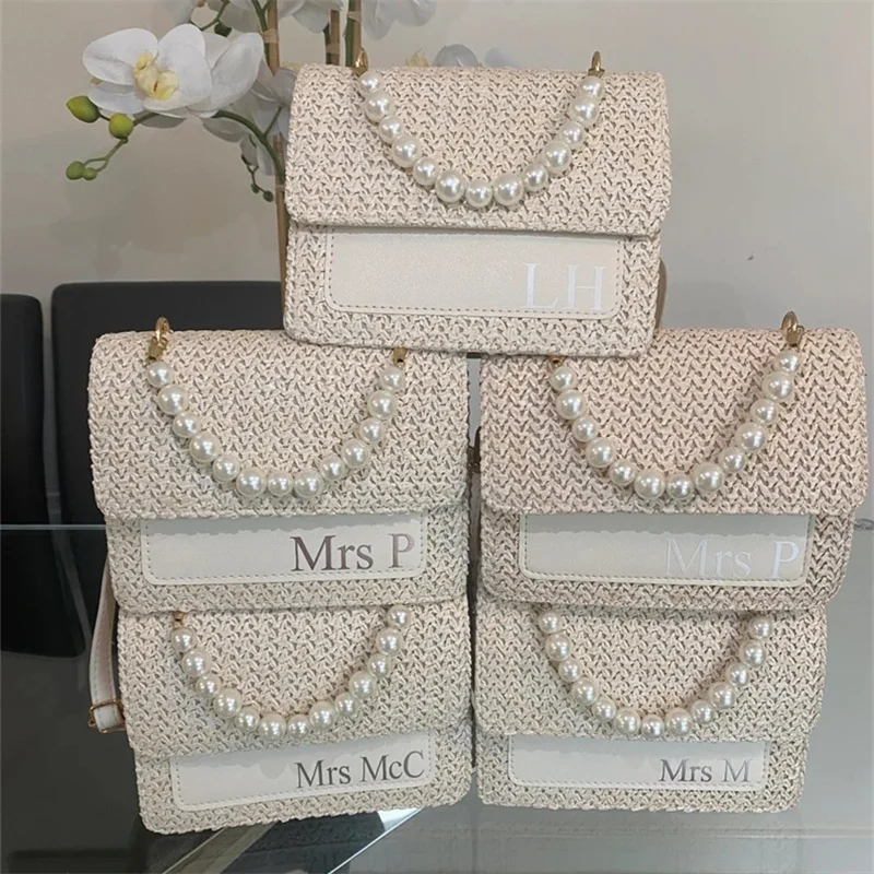 Personalised bridal Pearl handbag, woven bag, bridal shower gift, honeymoon gift,bride to be hen party, Pearl clutch bag