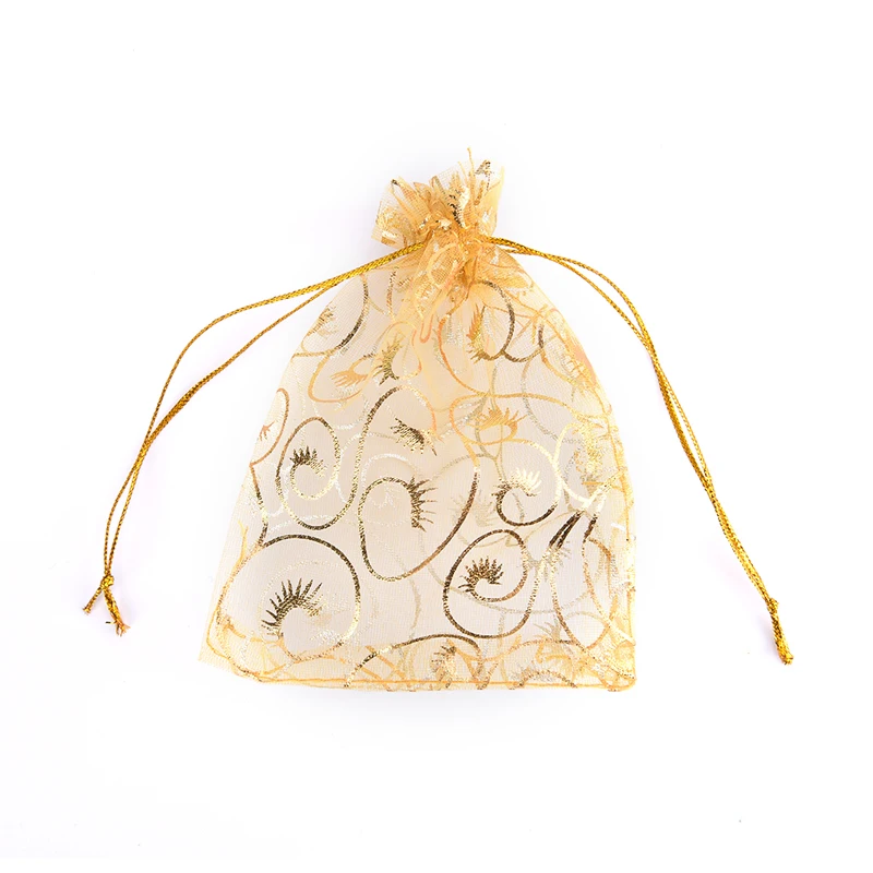 100pcs Champagne Eyelash Organza Drawstring Bag Pouches Jewelry Wedding Gift Bags