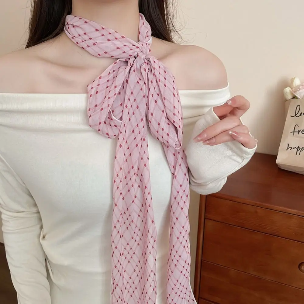 

Sweet Elegant Polka Dot Scarf Spring Summer Ribbon Scarf Headband Korean Thin Silk Waistband Neckerchief