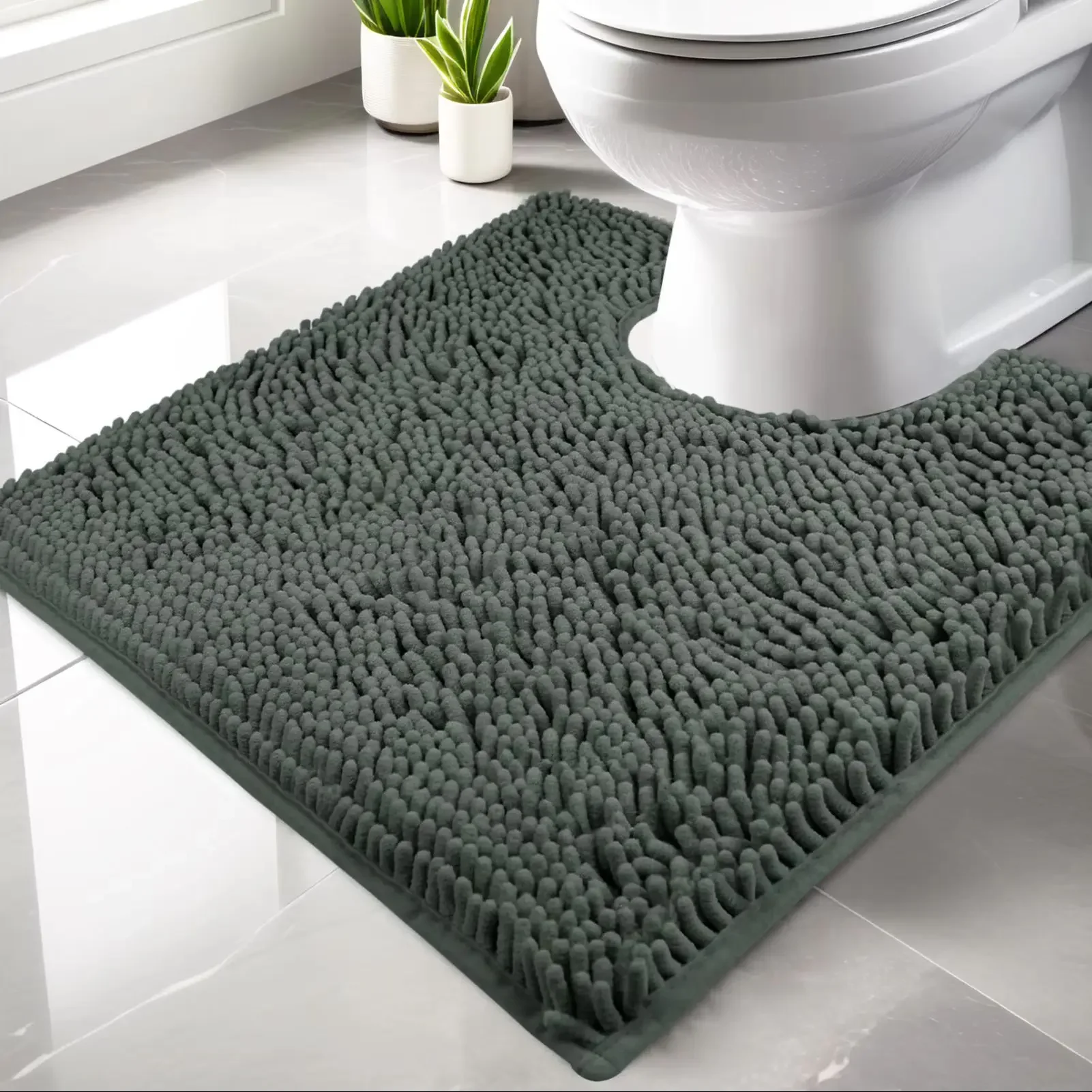 U-Shape Toilet Mat Non-Slip Shaggy Soft Pedestal Mat for Bathroom, Water Absorbent Bath Mat Oilet Mat for Floor Dry Pedestal Mat