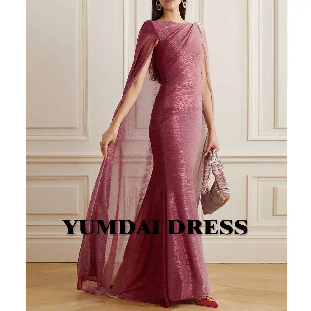 

YUMDI Crimson Sequin Cape Evening Gown Floor-length Ball Gown Gorgeous Dubai Dress Coming-of-age Haute Couture Gown