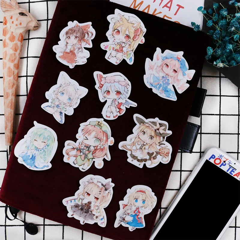 

21pcs/lot Touhou Project Sticker DIY Fumo Pattern Reimu Marisa Cirno Patchouli Luggage Suitcase Skateboard Phone Laptop Decals