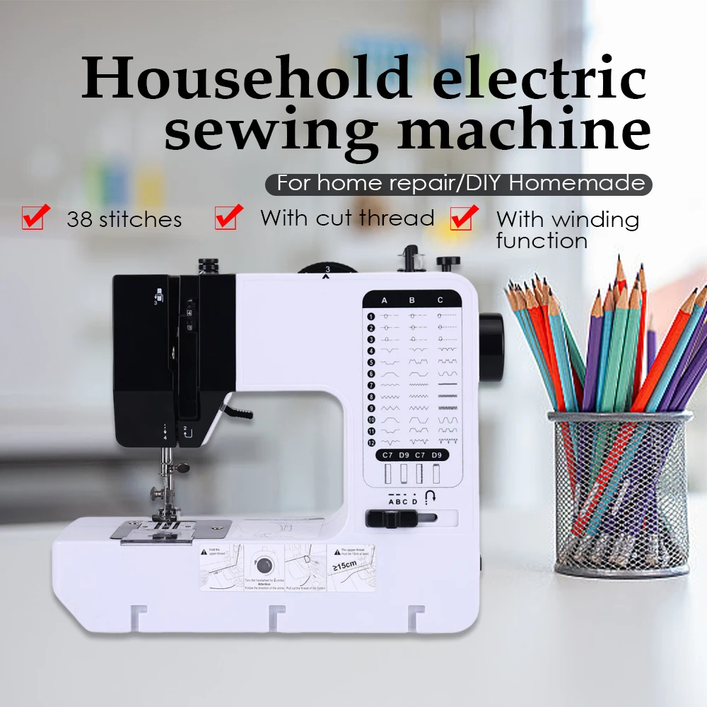 

Inne 38 Stitches Sewing Machine Portable Mini Handy Replaceable Presser Foot Overlock Knitting Start Button Electrec With Pedal